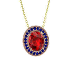 Esinti Oval Kolye - Garnet ve lab safir 18 ayar rose altın kolye (40 cm altın rolo zincir) #q6txg1