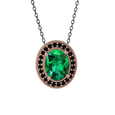 Esinti Oval Kolye - Yeşil kuvars ve siyah zirkon 14 ayar rose altın kolye (40 cm gümüş rolo zincir) #q8jlh2