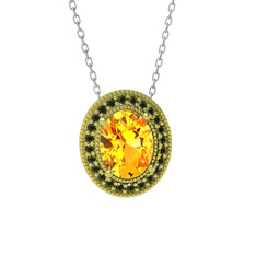 Esinti Oval Kolye - Sitrin ve peridot 8 ayar altın kolye (40 cm beyaz altın rolo zincir) #qn8sl4