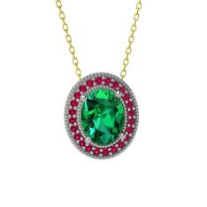 Esinti Oval Kolye - Yeşil kuvars ve rodolit garnet 8 ayar beyaz altın kolye (40 cm gümüş rolo zincir) #r0jxoc