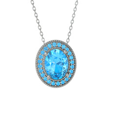 Esinti Oval Kolye - Akuamarin 18 ayar beyaz altın kolye (40 cm beyaz altın rolo zincir) #r8n4it