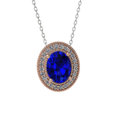Esinti Oval Kolye - Lab safir ve swarovski 18 ayar rose altın kolye (40 cm beyaz altın rolo zincir) #r9p8c6