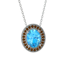 Esinti Oval Kolye - Akuamarin ve dumanlı kuvars 8 ayar beyaz altın kolye (40 cm gümüş rolo zincir) #rf9ult