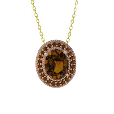 Esinti Oval Kolye - Dumanlı kuvars 14 ayar rose altın kolye (40 cm altın rolo zincir) #rn6kjq