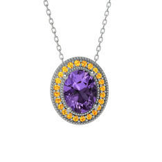 Esinti Oval Kolye - Ametist ve sitrin 925 ayar gümüş kolye (40 cm beyaz altın rolo zincir) #ryw6yl