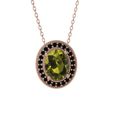 Esinti Oval Kolye - Peridot ve siyah zirkon 14 ayar rose altın kolye (40 cm rose altın rolo zincir) #s0izyk