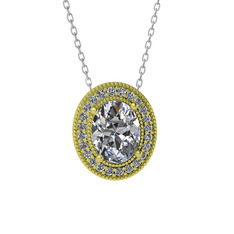 Esinti Oval Kolye - Beyaz zirkon ve swarovski 18 ayar altın kolye (40 cm beyaz altın rolo zincir) #sk5q06