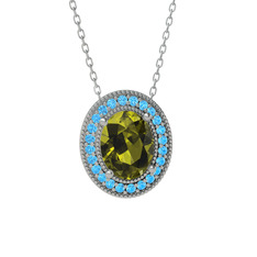 Peridot ve akuamarin 14 ayar beyaz altın kolye (40 cm beyaz altın rolo zincir)