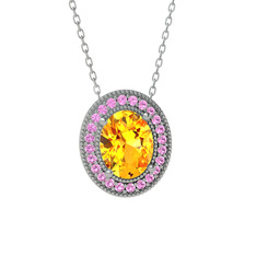 Esinti Oval Kolye - Sitrin ve pembe kuvars 14 ayar beyaz altın kolye (40 cm beyaz altın rolo zincir) #sq8vp6