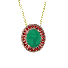 Esinti Oval Kolye - Kök zümrüt ve garnet 14 ayar rose altın kolye (40 cm altın rolo zincir) #srulta