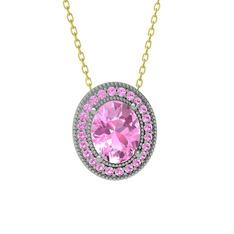 Esinti Oval Kolye - Pembe kuvars 8 ayar beyaz altın kolye (40 cm altın rolo zincir) #td7ov1