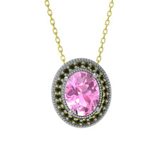Esinti Oval Kolye - Pembe kuvars ve peridot 18 ayar beyaz altın kolye (40 cm altın rolo zincir) #tg4cou