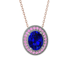 Esinti Oval Kolye - Lab safir ve pembe kuvars 18 ayar beyaz altın kolye (40 cm rose altın rolo zincir) #thoxdt