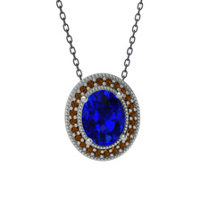 Esinti Oval Kolye - Lab safir ve dumanlı kuvars 14 ayar beyaz altın kolye (40 cm gümüş rolo zincir) #thtnqq