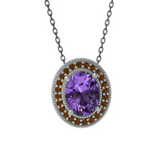 Esinti Oval Kolye - Ametist ve dumanlı kuvars 14 ayar beyaz altın kolye (40 cm gümüş rolo zincir) #tn5bax