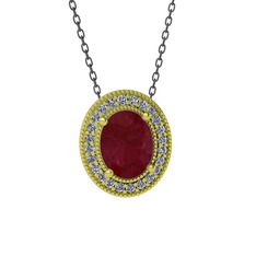 Esinti Oval Kolye - Kök yakut ve swarovski 8 ayar altın kolye (40 cm gümüş rolo zincir) #u0r43q