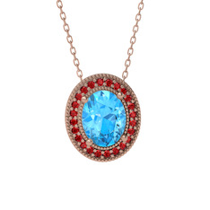 Esinti Oval Kolye - Akuamarin ve garnet 18 ayar rose altın kolye (40 cm rose altın rolo zincir) #u8eug6