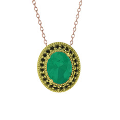 Esinti Oval Kolye - Kök zümrüt ve peridot 14 ayar altın kolye (40 cm gümüş rolo zincir) #ub52uh