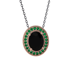 Esinti Oval Kolye - Siyah zirkon ve yeşil kuvars 925 ayar rose altın kaplama gümüş kolye (40 cm gümüş rolo zincir) #uq62pe