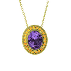 Esinti Oval Kolye - Ametist ve sitrin 14 ayar altın kolye (40 cm altın rolo zincir) #uxe4qy