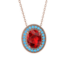 Esinti Oval Kolye - Garnet ve akuamarin 8 ayar rose altın kolye (40 cm rose altın rolo zincir) #v3cspi