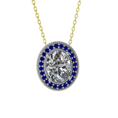 Esinti Oval Kolye - Beyaz zirkon ve lab safir 14 ayar beyaz altın kolye (40 cm altın rolo zincir) #v4x76i