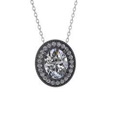 Swarovski ve pırlanta 925 ayar siyah rodyum kaplama gümüş kolye (0.264 karat, 40 cm beyaz altın rolo zincir)