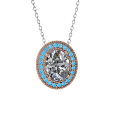 Esinti Oval Kolye - Beyaz zirkon ve akuamarin 14 ayar rose altın kolye (40 cm beyaz altın rolo zincir) #vwfkj6