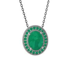 Esinti Oval Kolye - Kök zümrüt 18 ayar beyaz altın kolye (40 cm gümüş rolo zincir) #w4ldfx