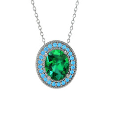 Esinti Oval Kolye - Yeşil kuvars ve akuamarin 18 ayar beyaz altın kolye (40 cm beyaz altın rolo zincir) #wcbwdf