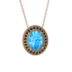 Esinti Oval Kolye - Akuamarin ve peridot 925 ayar rose altın kaplama gümüş kolye (40 cm rose altın rolo zincir) #x06c77