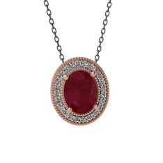 Esinti Oval Kolye - Kök yakut ve pırlanta 8 ayar rose altın kolye (0.264 karat, 40 cm gümüş rolo zincir) #x9m95l