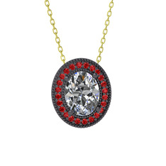 Swarovski ve garnet 925 ayar siyah rodyum kaplama gümüş kolye (40 cm altın rolo zincir)