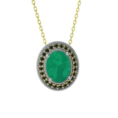 Esinti Oval Kolye - Kök zümrüt ve peridot 18 ayar beyaz altın kolye (40 cm gümüş rolo zincir) #xueeg5