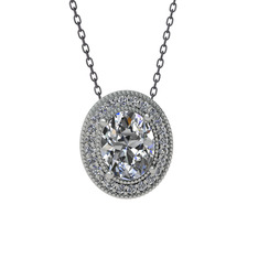 Esinti Oval Kolye - Swarovski ve pırlanta 14 ayar beyaz altın kolye (0.264 karat, 40 cm gümüş rolo zincir) #xve1t4