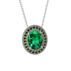 Esinti Oval Kolye - Yeşil kuvars ve peridot 18 ayar beyaz altın kolye (40 cm beyaz altın rolo zincir) #xxxa41