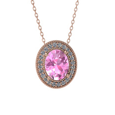 Pembe kuvars ve swarovski 14 ayar rose altın kolye (40 cm rose altın rolo zincir)