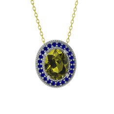 Peridot ve lab safir 8 ayar beyaz altın kolye (40 cm altın rolo zincir)