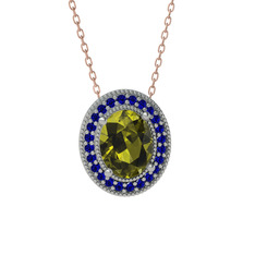 Esinti Oval Kolye - Peridot ve lab safir 925 ayar gümüş kolye (40 cm gümüş rolo zincir) #ymukgr