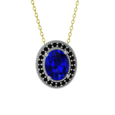Esinti Oval Kolye - Lab safir ve siyah zirkon 925 ayar gümüş kolye (40 cm altın rolo zincir) #yn6y8f