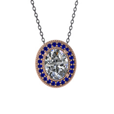Esinti Oval Kolye - Swarovski ve lab safir 8 ayar rose altın kolye (40 cm gümüş rolo zincir) #zc0guk