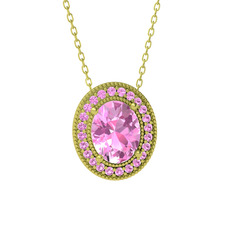 Esinti Oval Kolye - Pembe kuvars 925 ayar altın kaplama gümüş kolye (40 cm altın rolo zincir) #zgbwf1