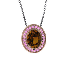 Esinti Oval Kolye - Dumanlı kuvars ve pembe kuvars 14 ayar rose altın kolye (40 cm gümüş rolo zincir) #zia6aa