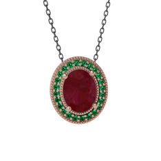 Esinti Oval Kolye - Kök yakut ve yeşil kuvars 925 ayar rose altın kaplama gümüş kolye (40 cm gümüş rolo zincir) #zt35sx