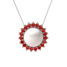 Gün Işığı İnci Kolye - Inci ve garnet 8 ayar rose altın kolye (40 cm beyaz altın rolo zincir) #105bx1x