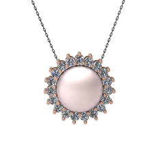 Gün Işığı İnci Kolye - Pembe inci ve pırlanta 925 ayar rose altın kaplama gümüş kolye (0.285 karat, 40 cm gümüş rolo zincir) #10jwbtb