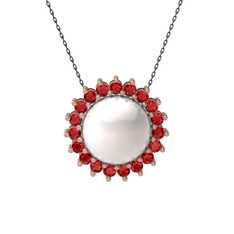 Inci ve garnet 18 ayar rose altın kolye (40 cm gümüş rolo zincir)