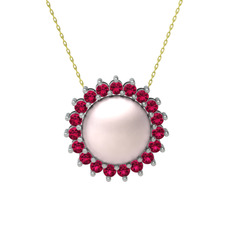 Pembe inci ve rodolit garnet 14 ayar beyaz altın kolye (40 cm altın rolo zincir)