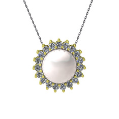 Gün Işığı İnci Kolye - Inci ve pırlanta 925 ayar altın kaplama gümüş kolye (0.285 karat, 40 cm gümüş rolo zincir) #11w0vd6