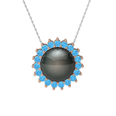 Gün Işığı İnci Kolye - Siyah inci ve akuamarin 8 ayar rose altın kolye (40 cm gümüş rolo zincir) #11wvd6l